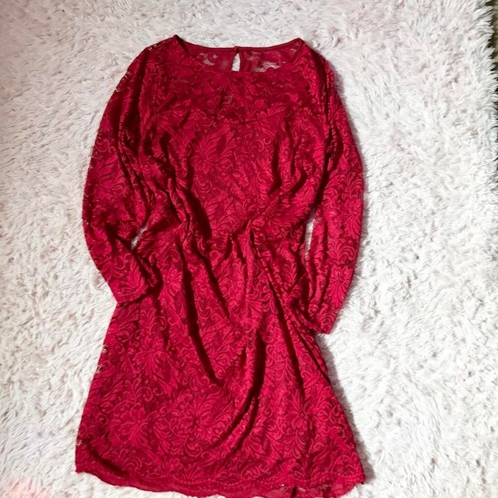 Romantic Boat Neck Red Lace Vampy Formal Floral Sweetheart Neck Dress Womens 16W